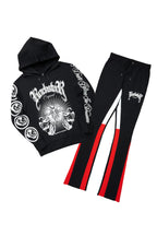 Yarden Black/Red Graphic Hoodie/Stacked Flare Pant Track Set