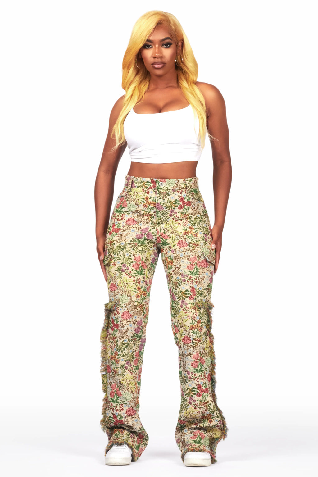 Tamia Beige Floral Tapestry Stacked Pant