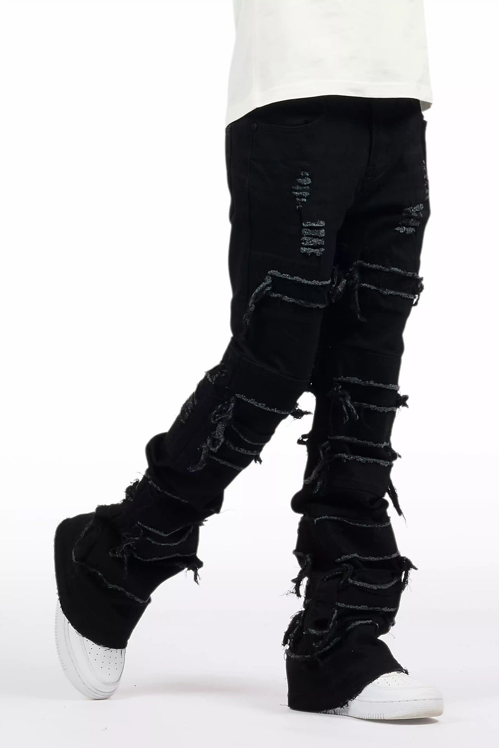 Boys Vasco Jet Black Stacked Flare Jean