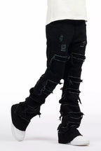 Boys Vasco Jet Black Stacked Flare Jean