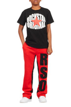 Boys Uko Red Stacked Baggy Flare Pant