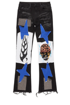 Boys Edgar Jet Black Patchwork Stacked Flare Jean