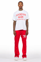 Lake White/Red Oversized T-Shirt/Stacked Track Pant Set