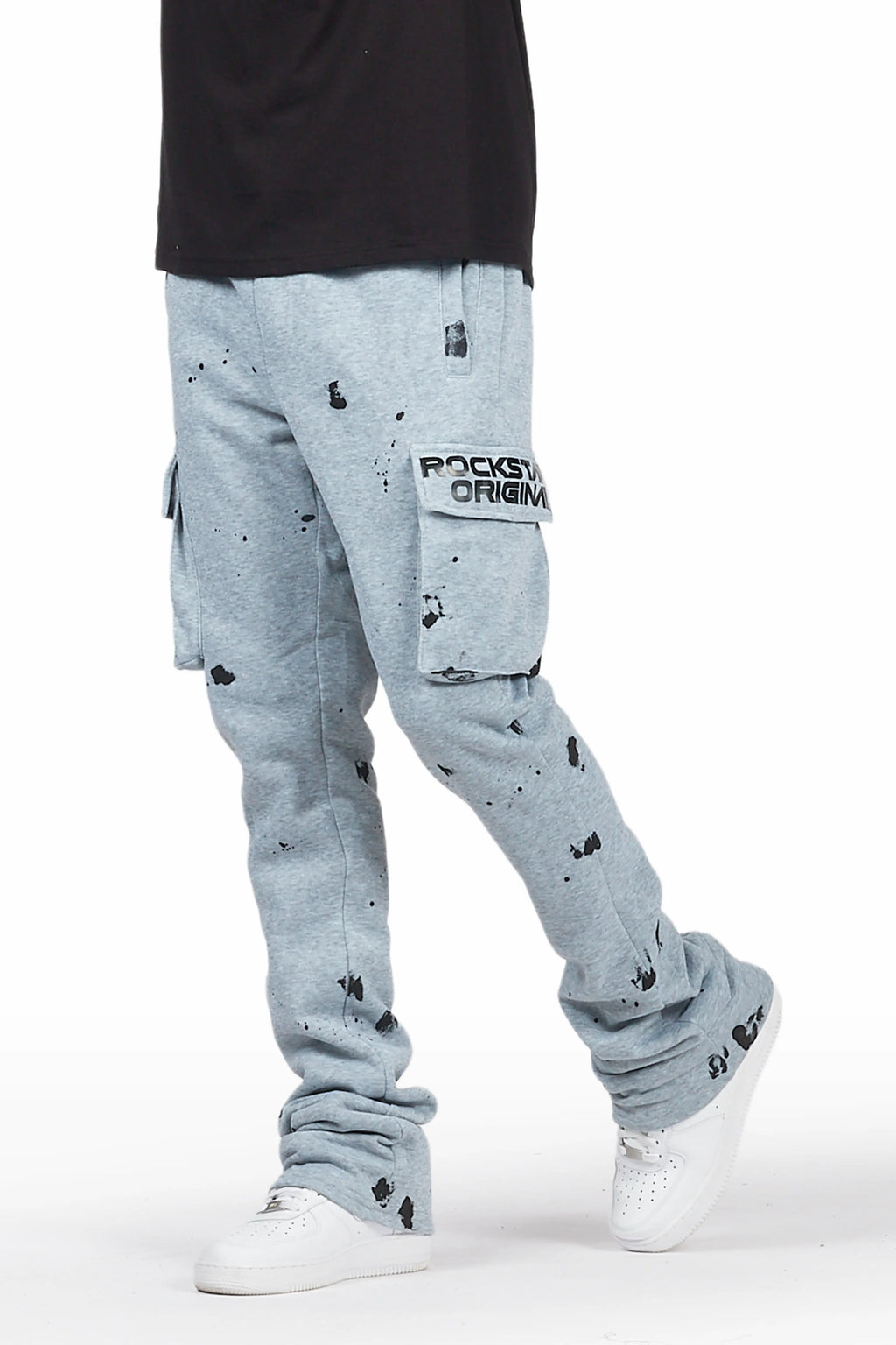 Radko Heather Grey Stacked Flare Cargo Pants