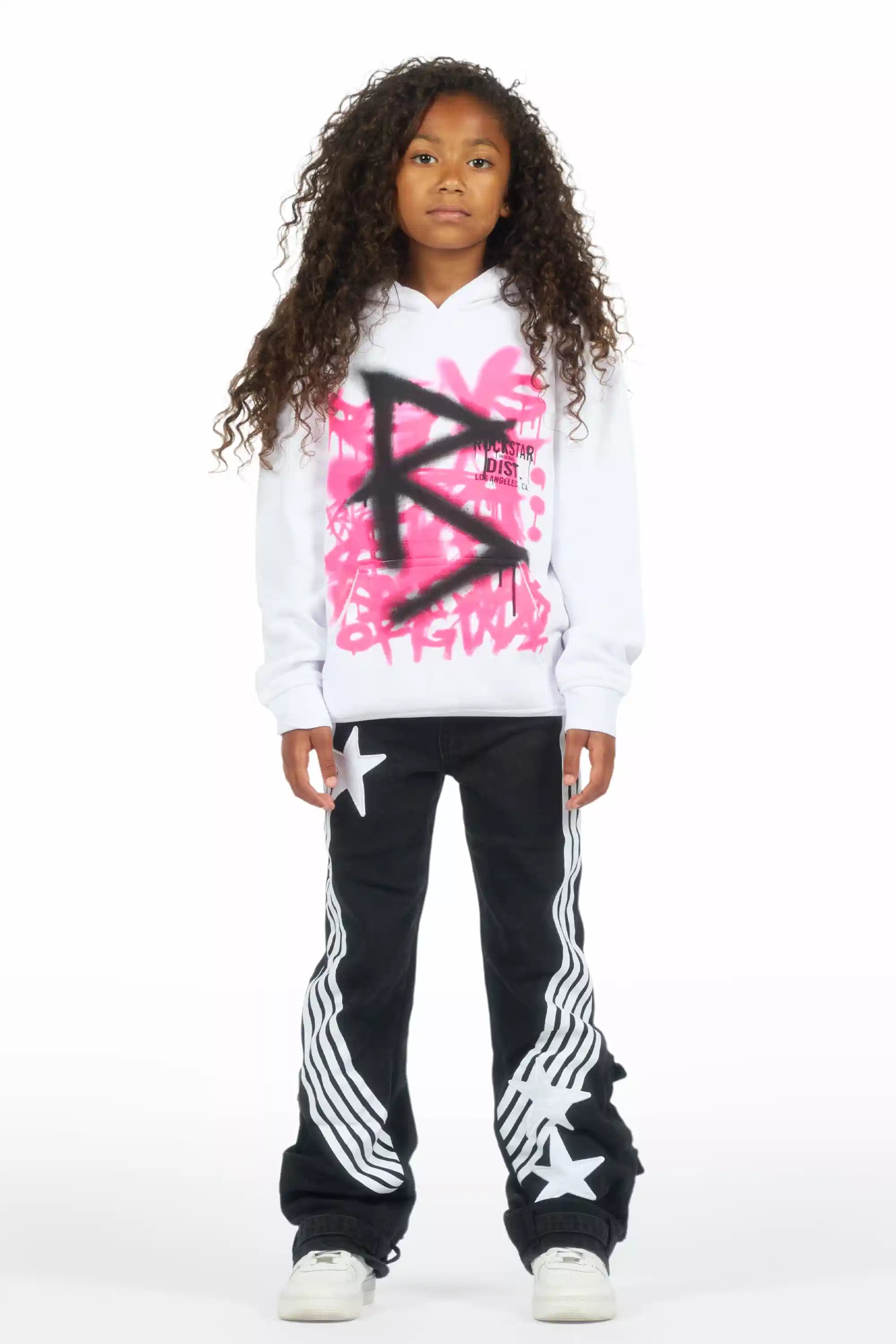 Girls Jaziya Black Stacked Jean