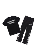 Boys Deniska Black T-Shirt Baggy Stacked Flare Set