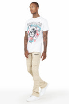 Ezekiel Beige Stacked Flare Pants