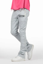 Emilio Heather Grey Stacked Flare Track Pant