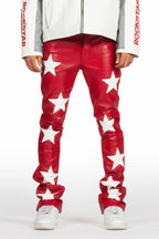 Steen Red PU Stacked Flare Jean