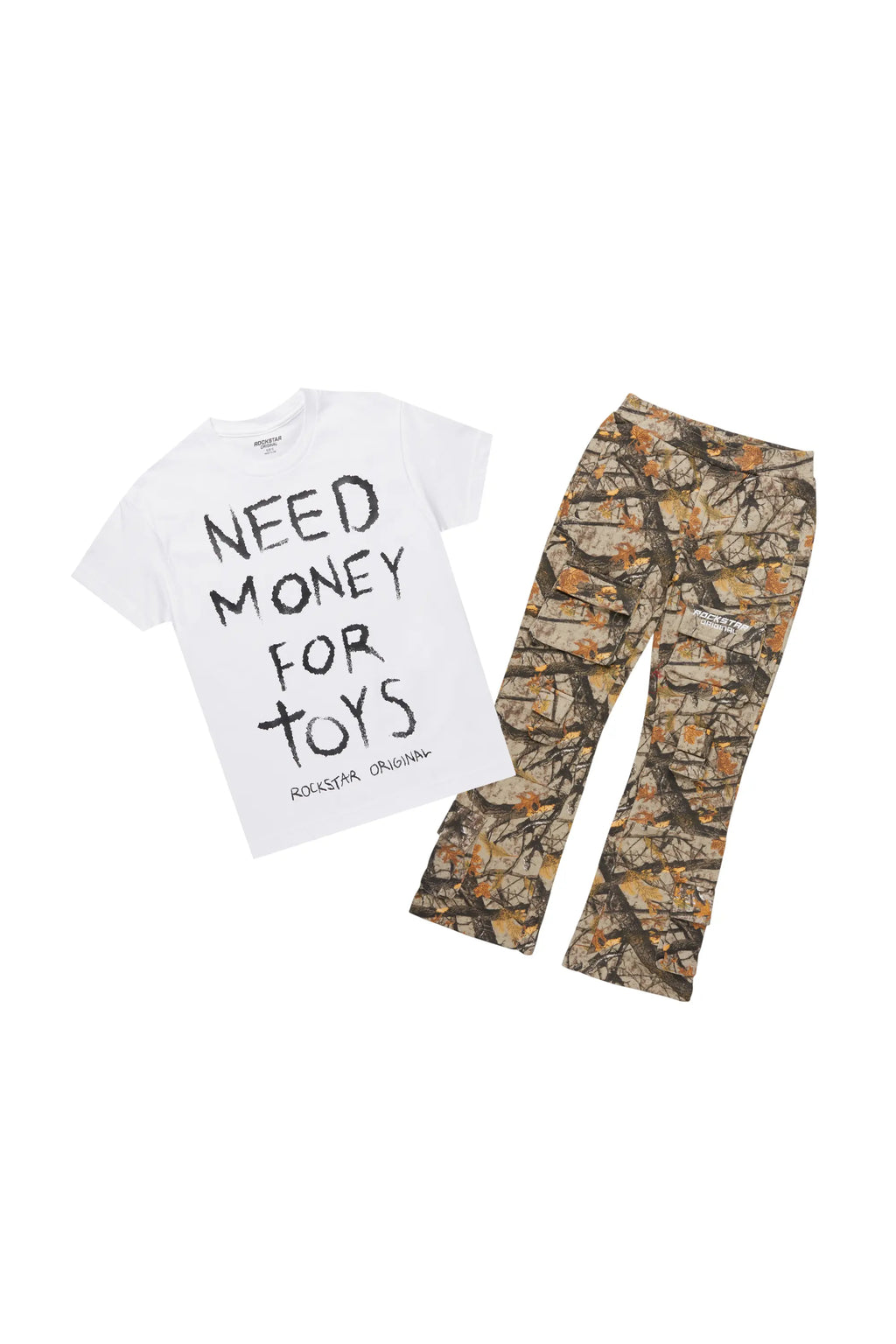 Boys M4Toys White/Camo T-Shirt/Stacked Flare Pant Set