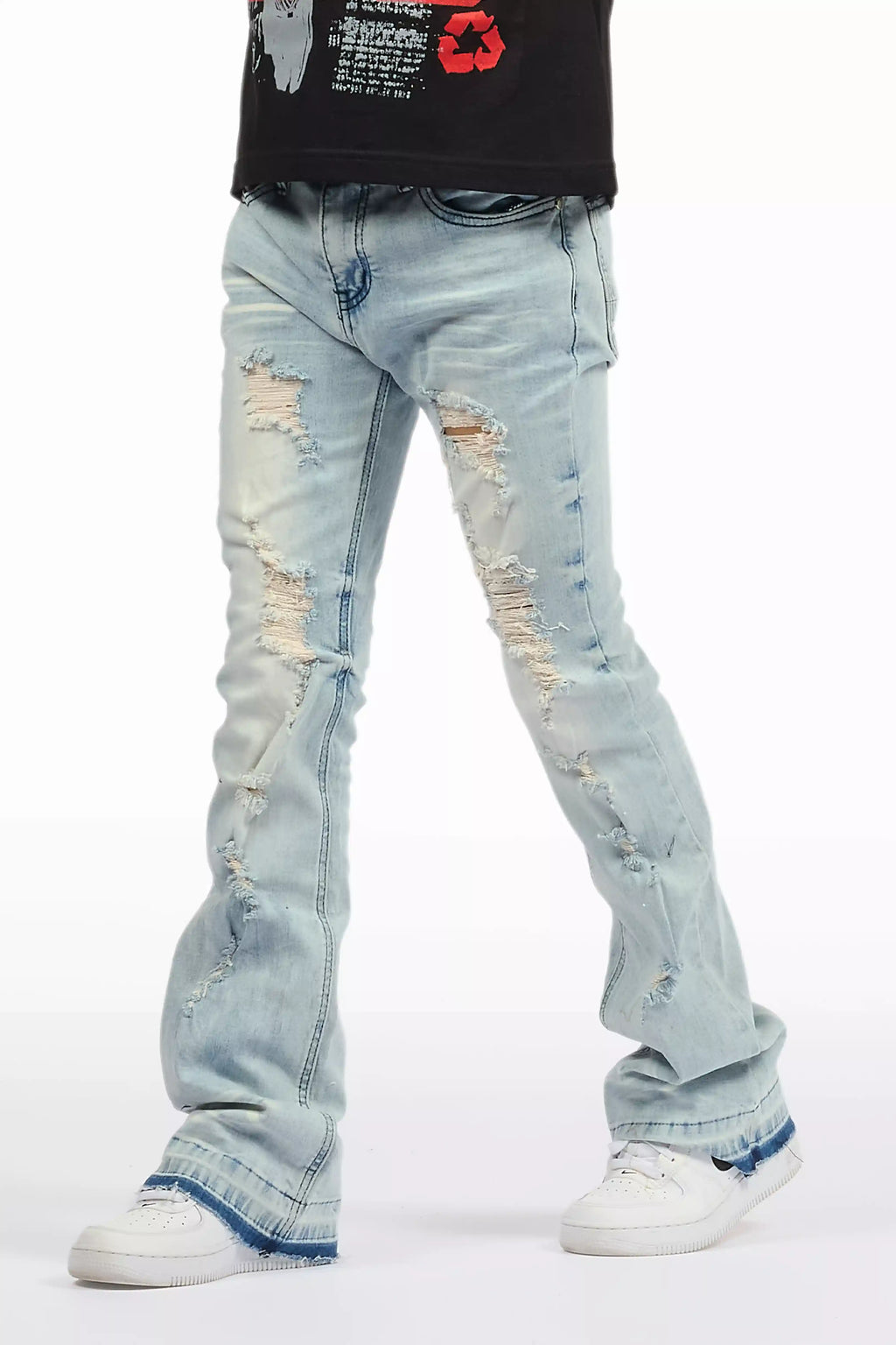 Boys Zahir Blue Slim Stacked Flare Jean