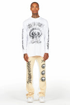 All Seeing Eyes White/Beige Long Sleeve T-Shirt/Baggy Pant Set