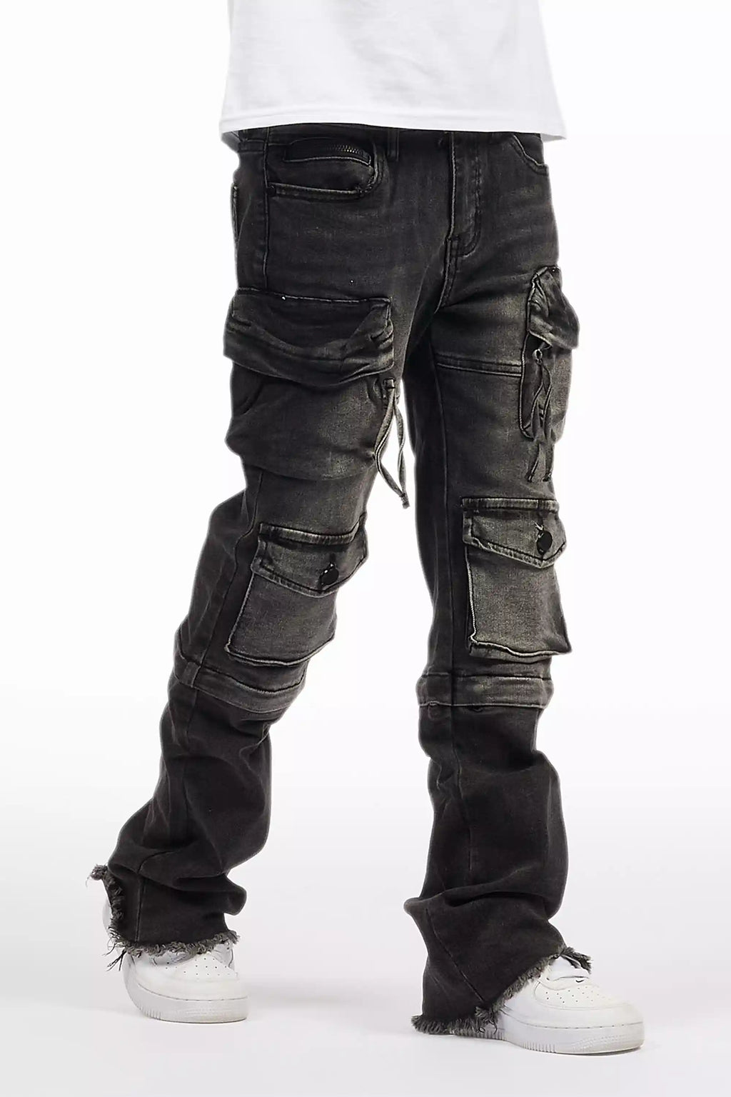 Boys Jan Black Stacked Flare Cargo Jean