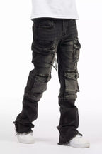 Boys Jan Black Stacked Flare Cargo Jean