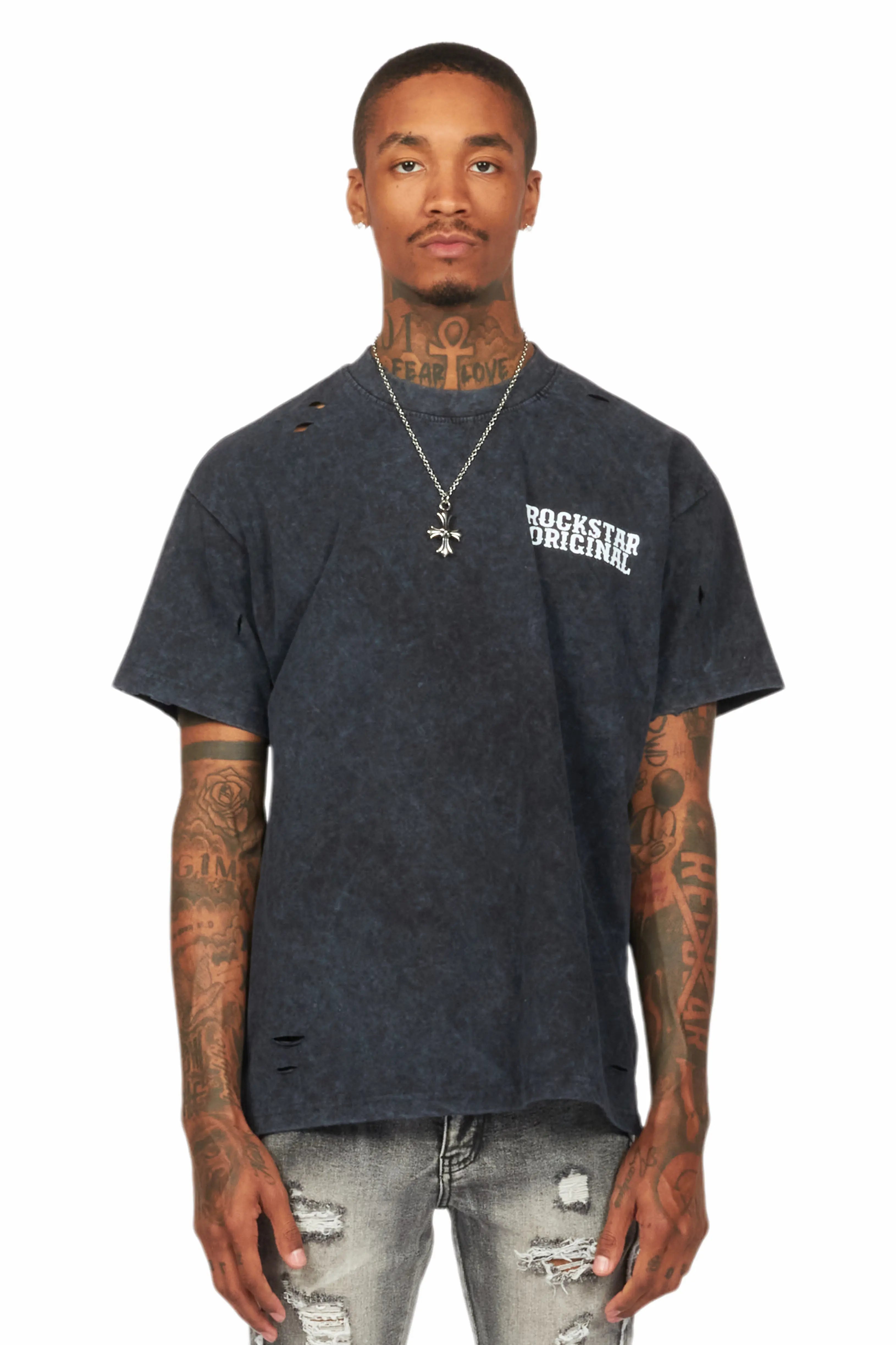 Posse Vintage Black Distressed Oversized T-Shirt