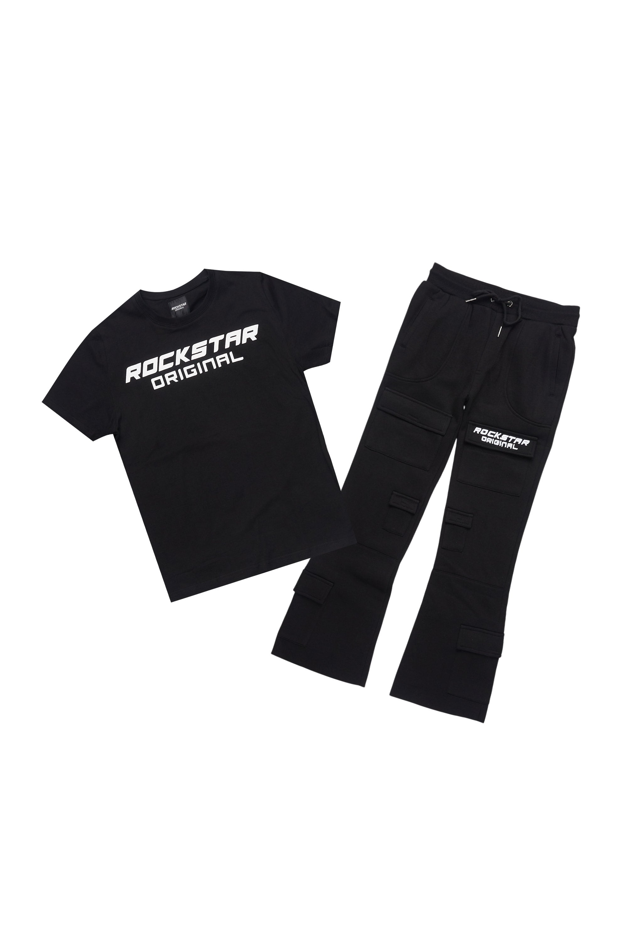 Boys Connor Black T-Shirt Flare Sweat Pant Set