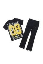 Boys Nesta Black/Yellow T-Shirt/Stacked Flare Jean Set
