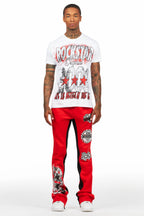 Racing Grung White/Red T-Shirt/Stacked Baggy Track Pant Set
