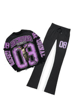 Fields Black/Purple Double Layer T-Shirt/Stacked Baggy Track Pant Set