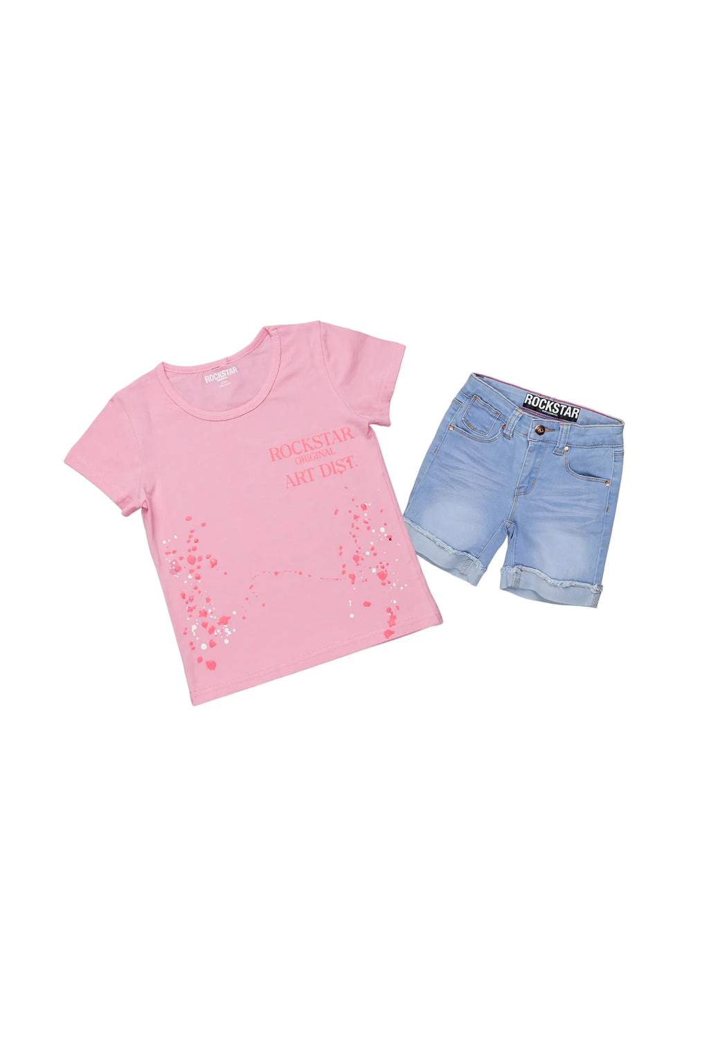 Girls Zoie Pink T-Shirt Denim Short Set