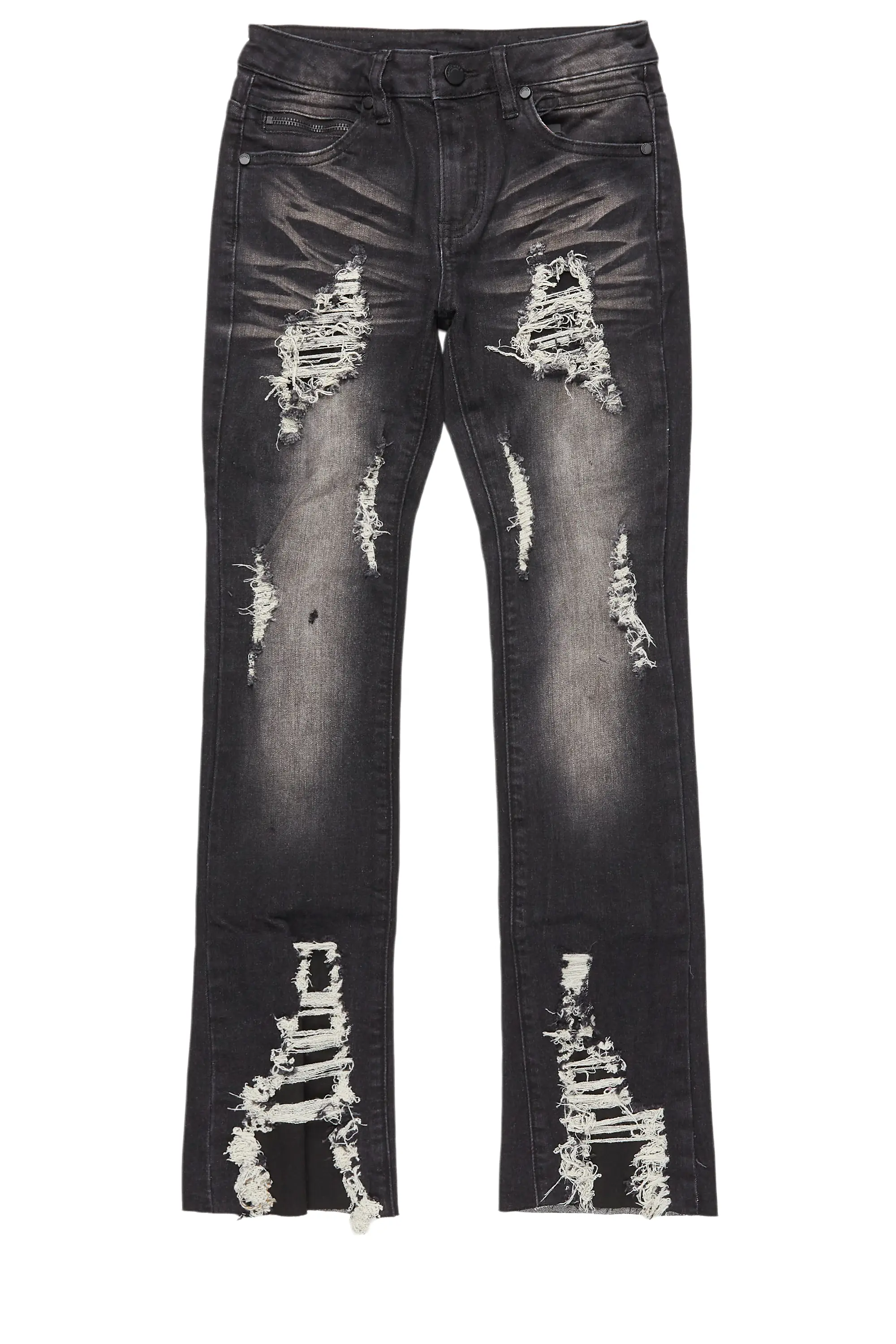 Boys Fateh Dark Grey Stacked Flare Jean