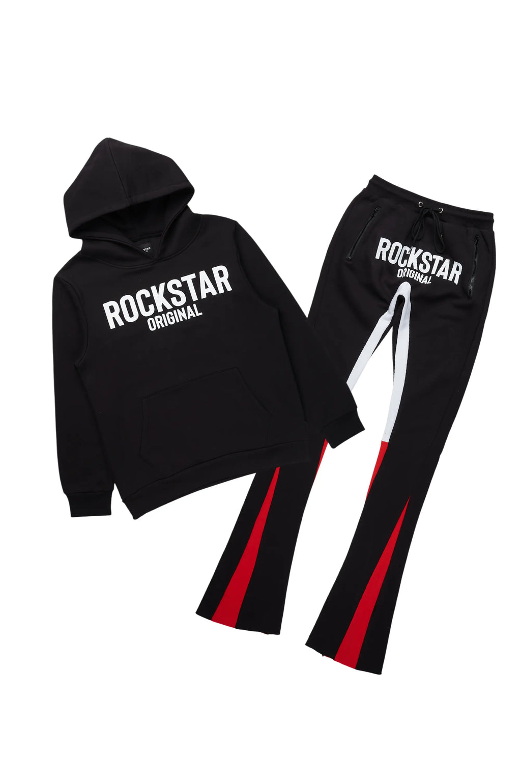Sana Black/White Hoodie/Stacked Flare Track Pant Set