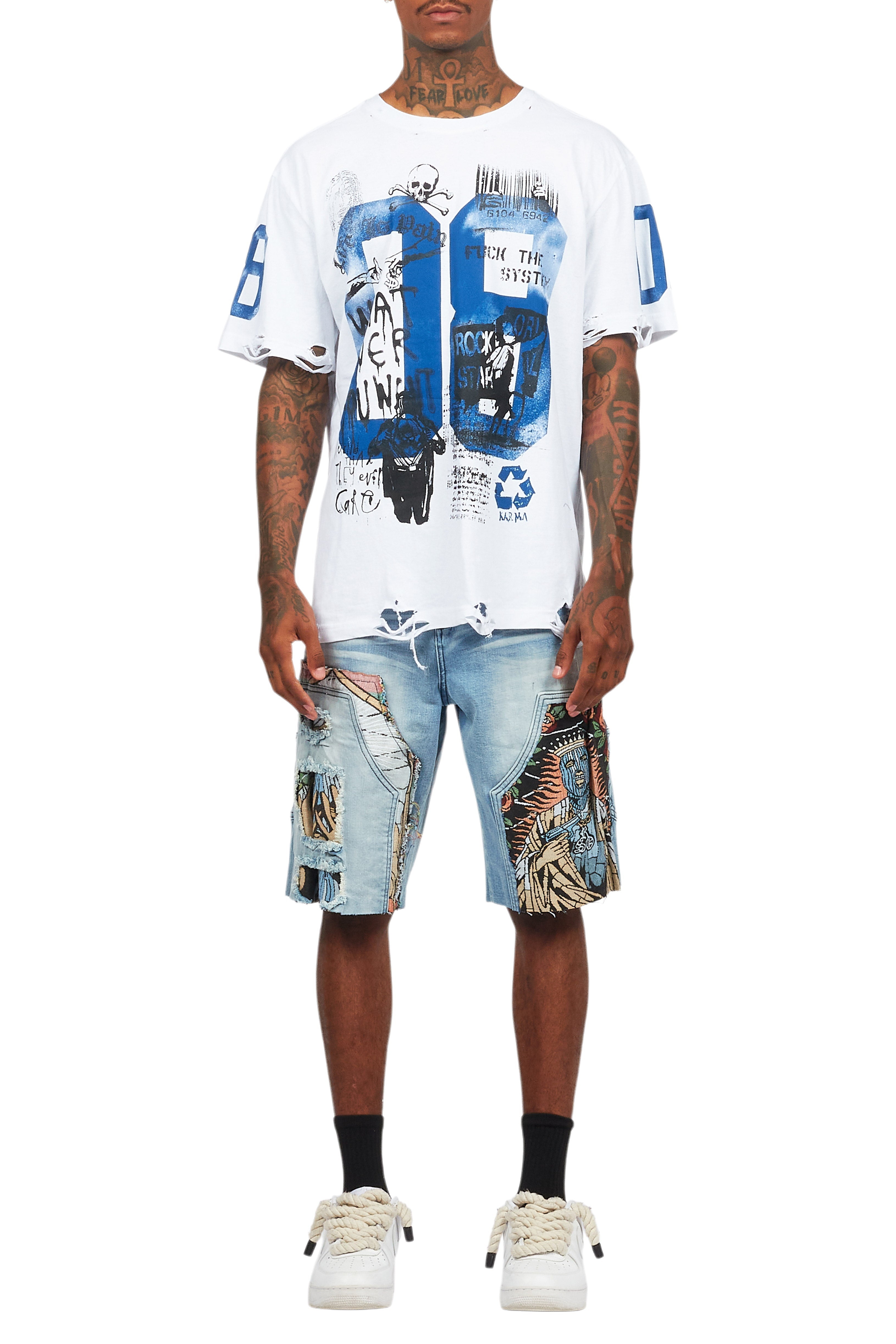 Grill White/Blue Tapestry T-Shirt/Denim Short Set