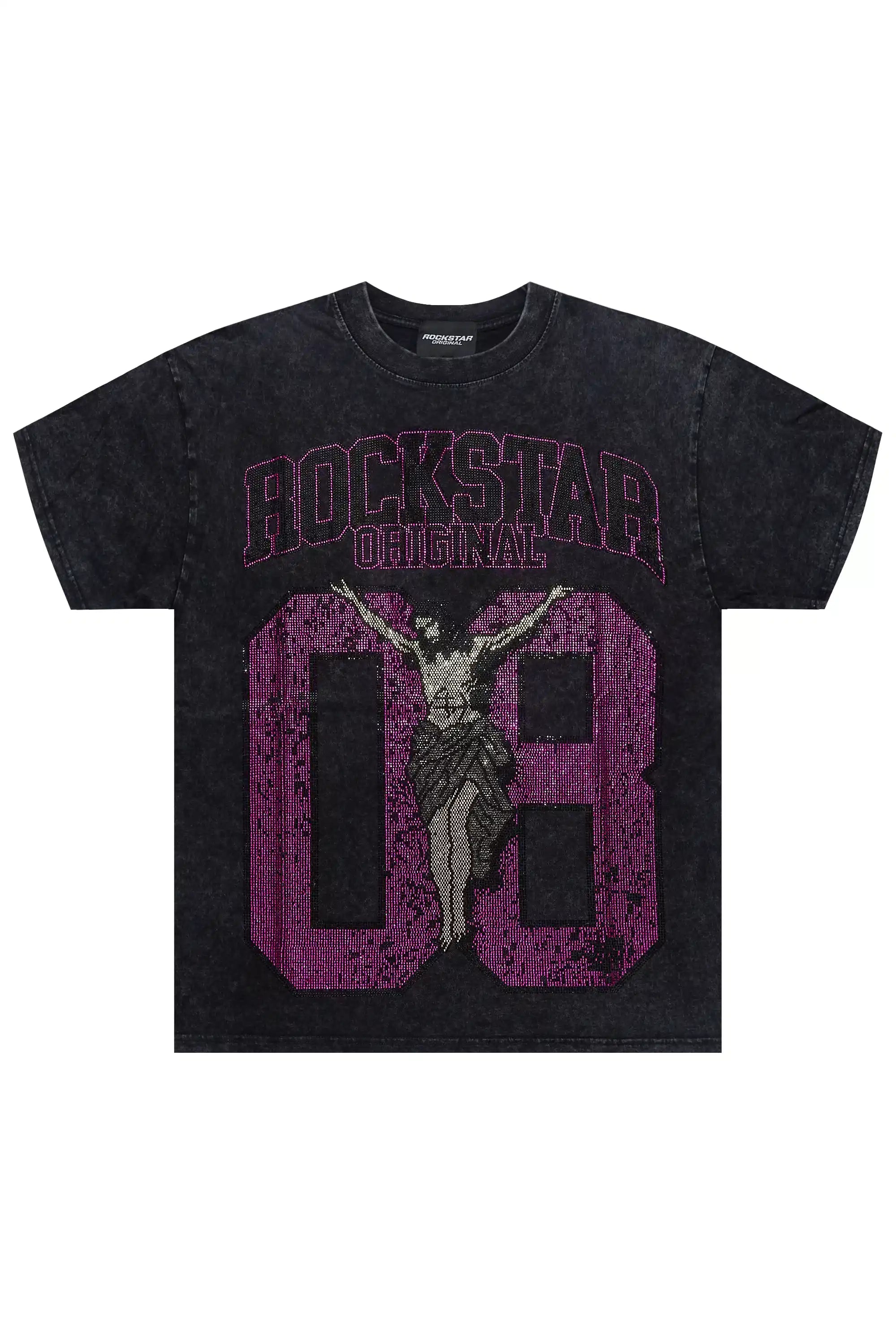 Tariqa Black/Pink Rhinestone Oversized T-Shirt