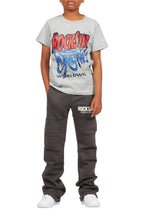 Boys Emilio Vintage Grey Stacked Flare Track Pant