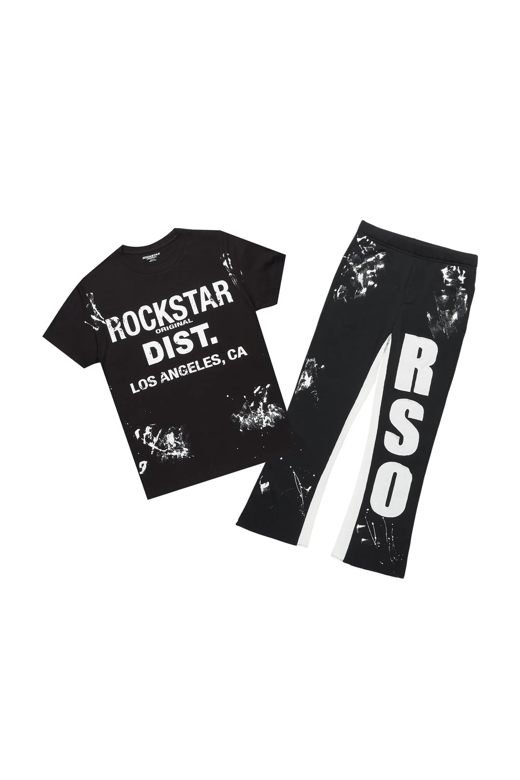 Boys Elyan Black T-Shirt/Baggy Stacked Pant Set