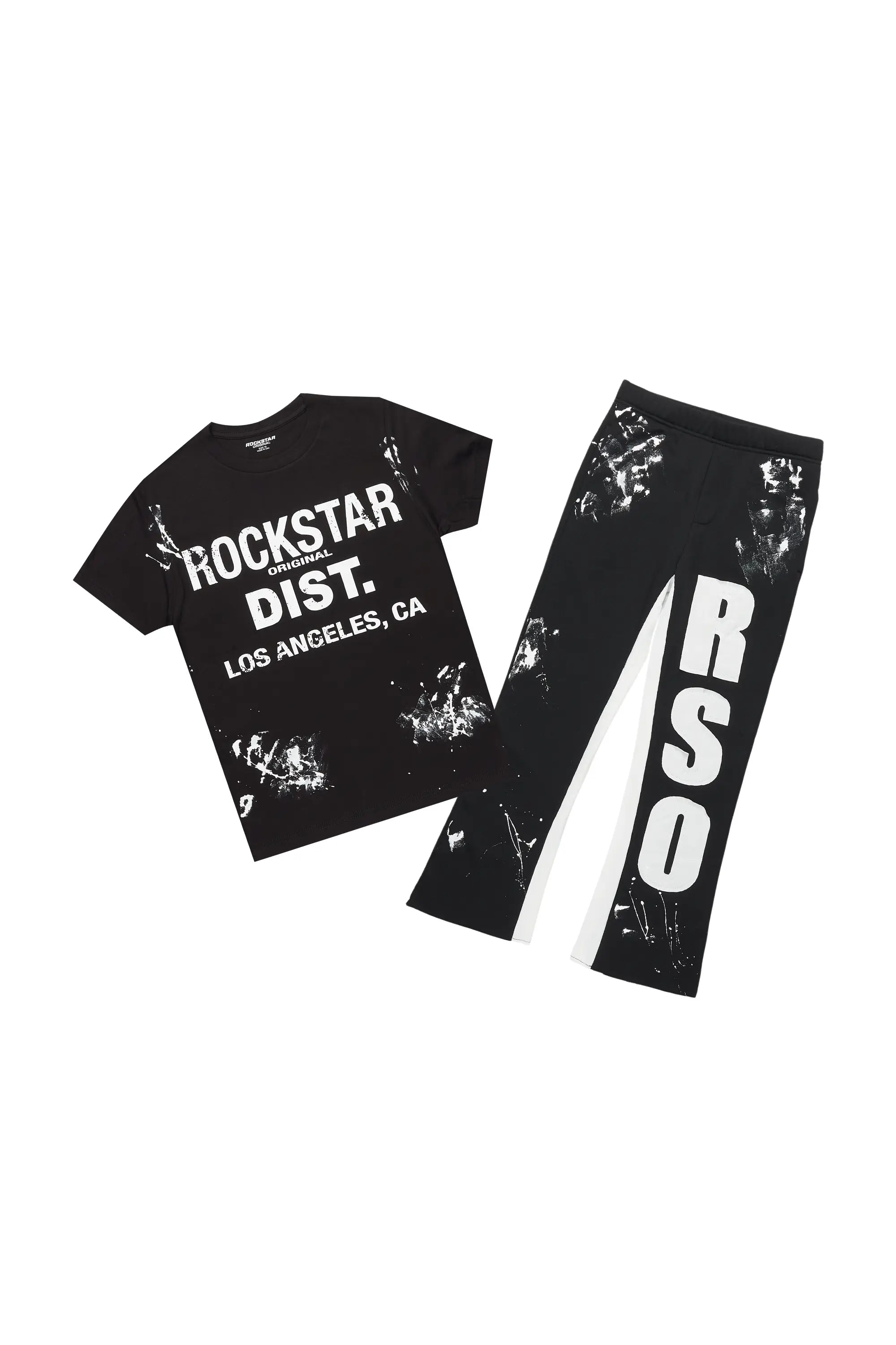 Boys Elyan Black T-Shirt/Baggy Stacked Pant Set