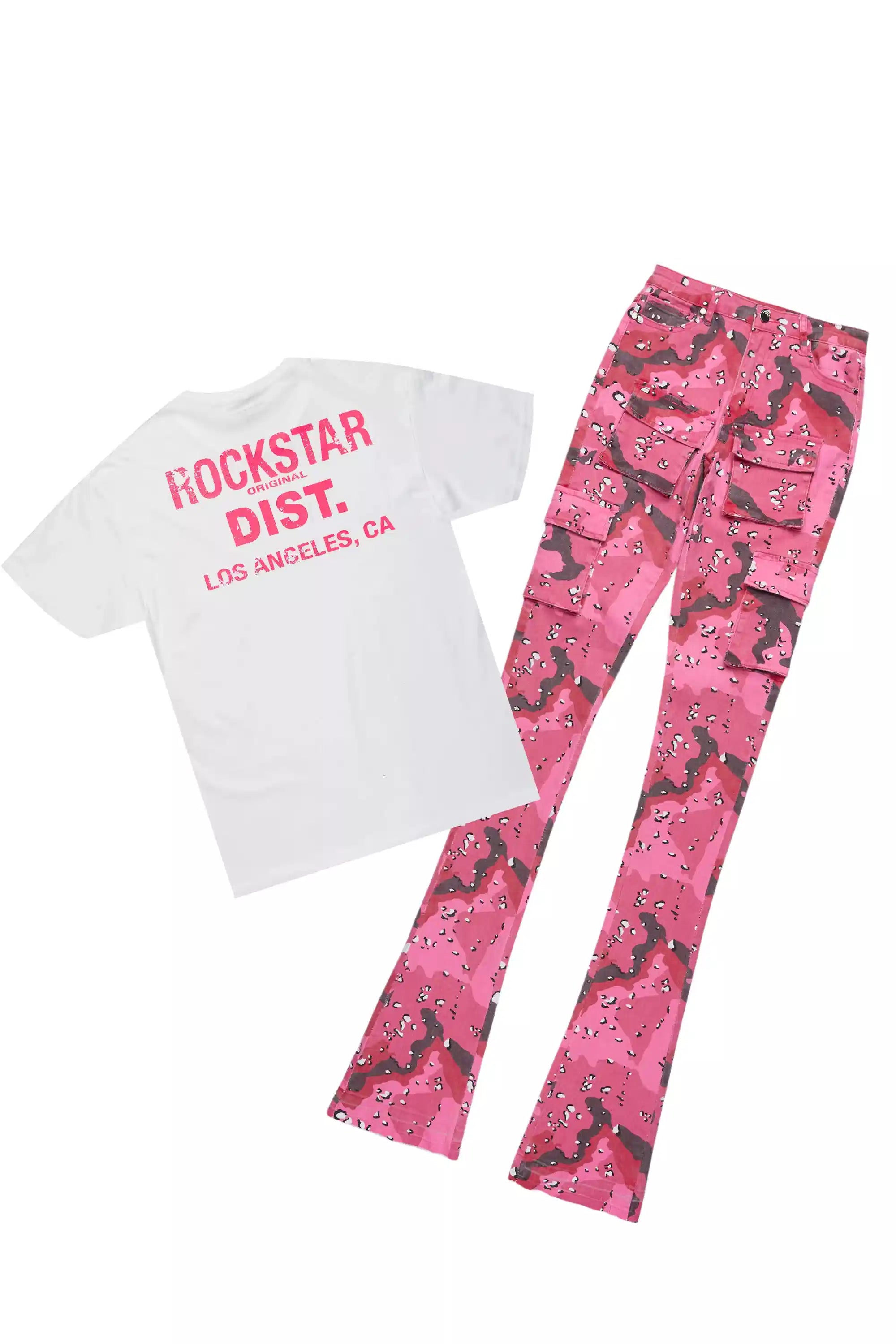 Dalasia White/Pink Tee & Noor Pink Camo Jean Set