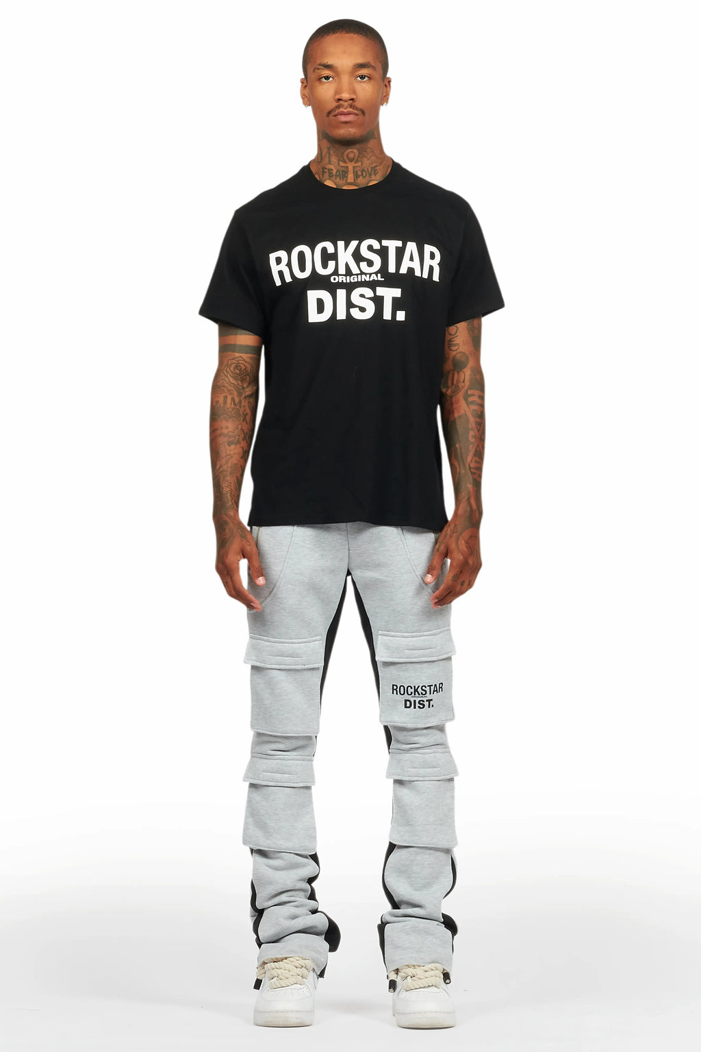 Antoon Heather Grey T-Shirt/Stacked Flare Track Set