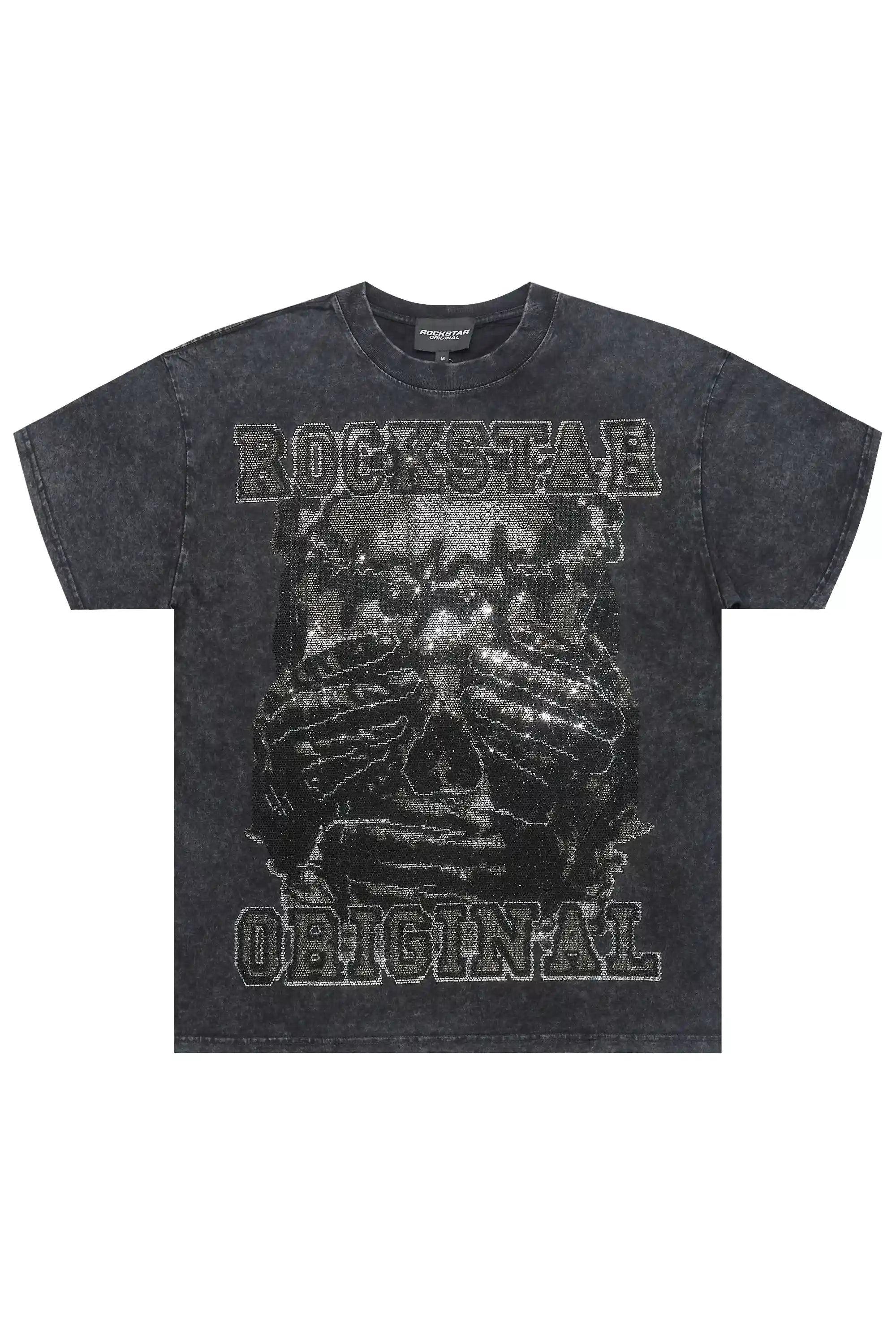 Move In Silence Black/Grey Graphic Rhinestone T-Shirt