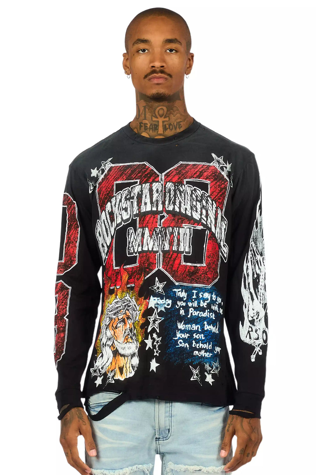 Jesus Crayon Black Long Sleeve Graphic T-Shirt