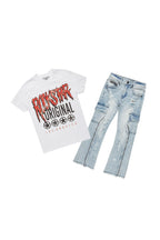Boys Wizzurd White/Red T-Shirt/Stacked Flare Jean Set
