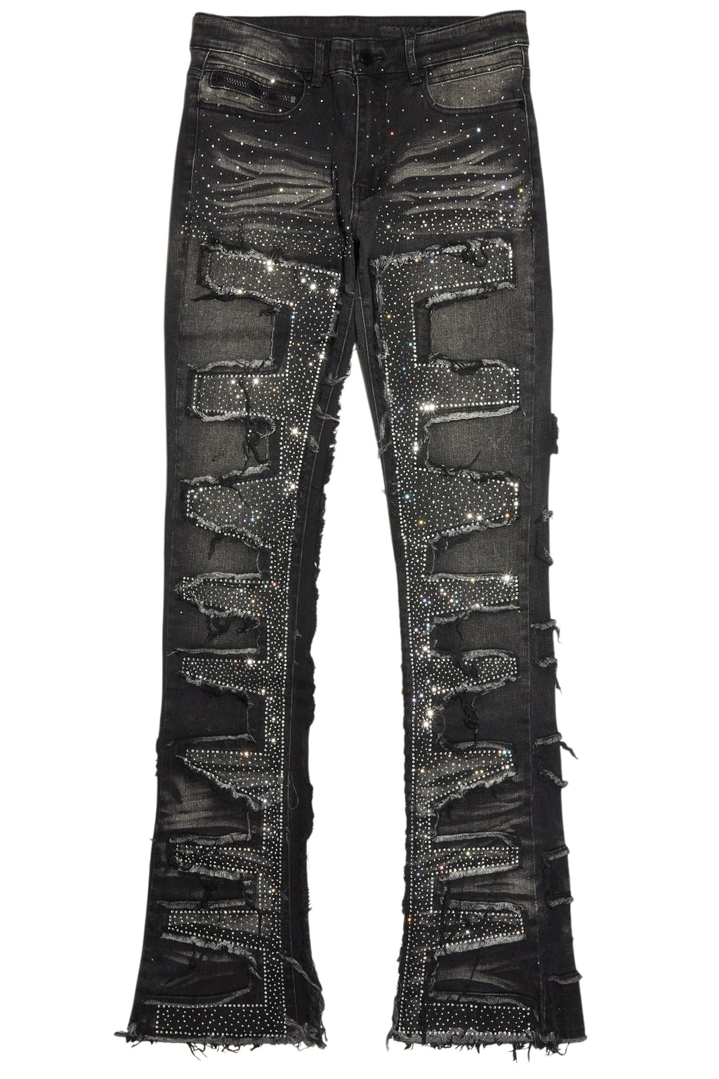 Shake Dark Grey Rhinestone Stacked Flare Jean