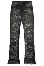 Shake Dark Grey Rhinestone Stacked Flare Jean