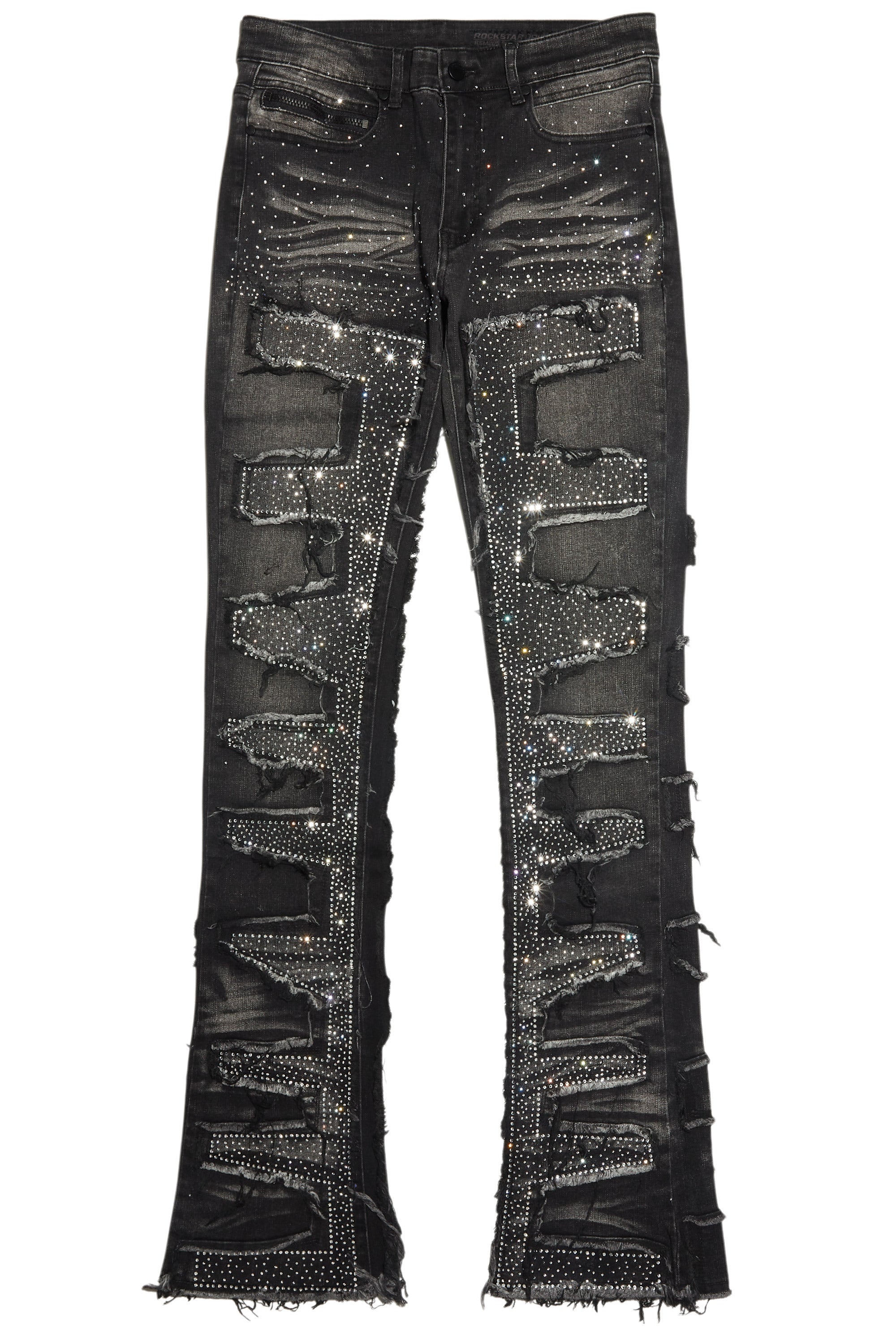 Shake Dark Grey Rhinestone Stacked Flare Jean