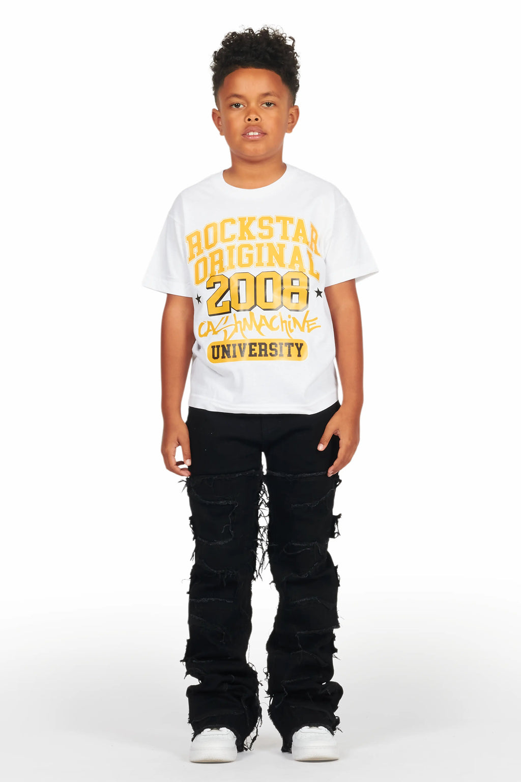 Boys White Loic T-Shirt/Stacked Flare Jean Set