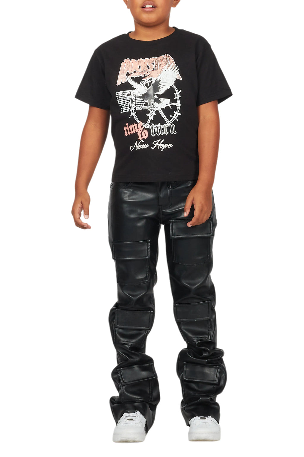Boys Petrus Black PU Leather Jean