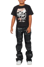 Boys Petrus Black PU Leather Jean