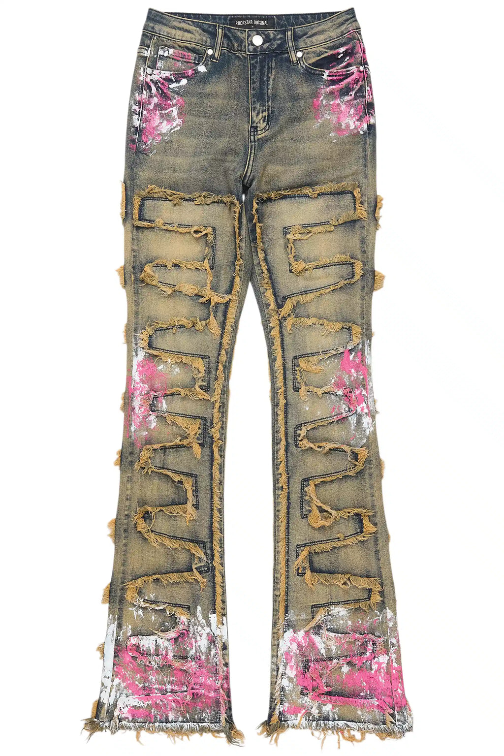 Zinata Tinted Dark Wash Painted Stacked Flare Jean