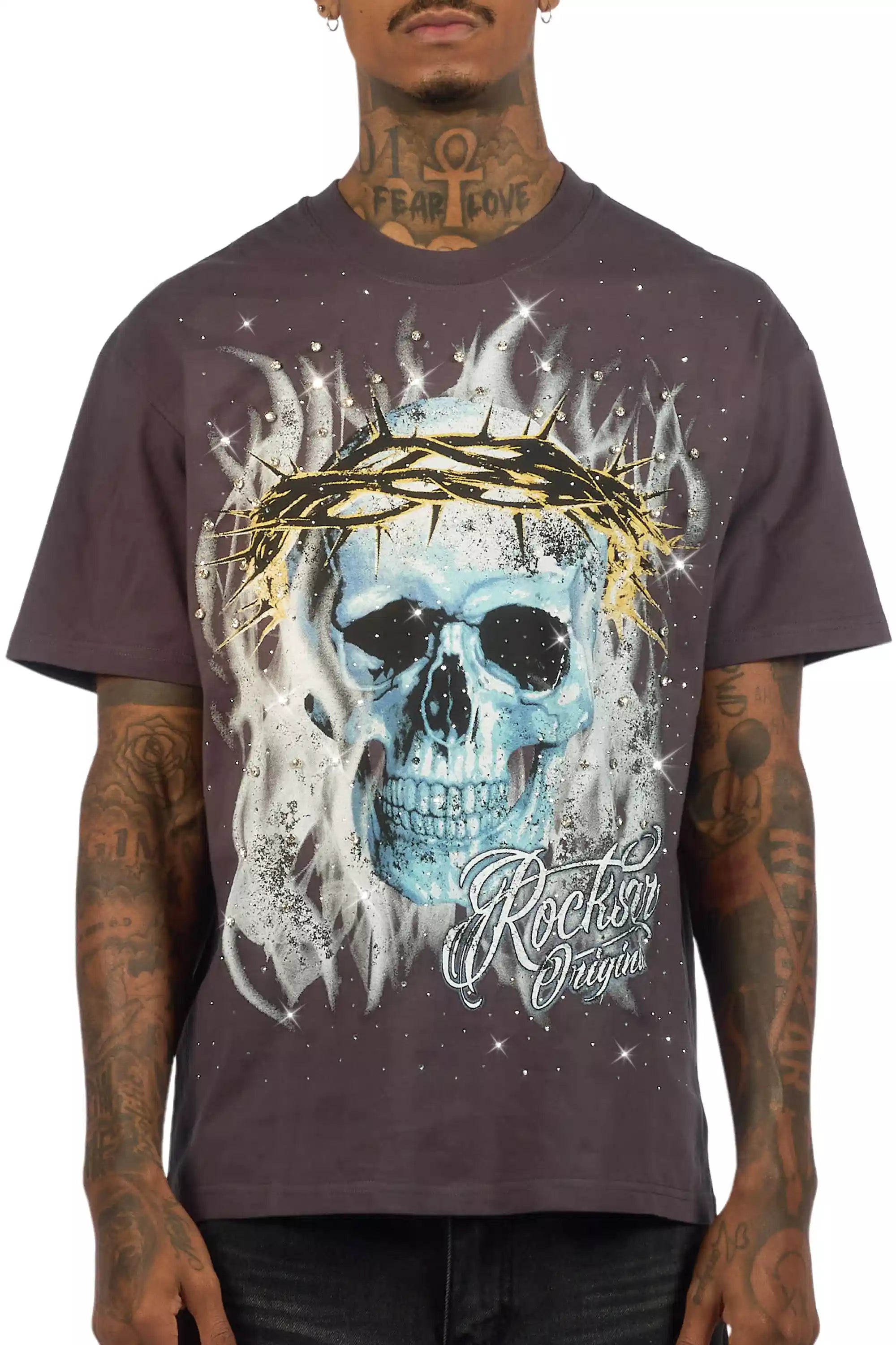 Blaise Grey Graphic Rhinestone T-Shirt