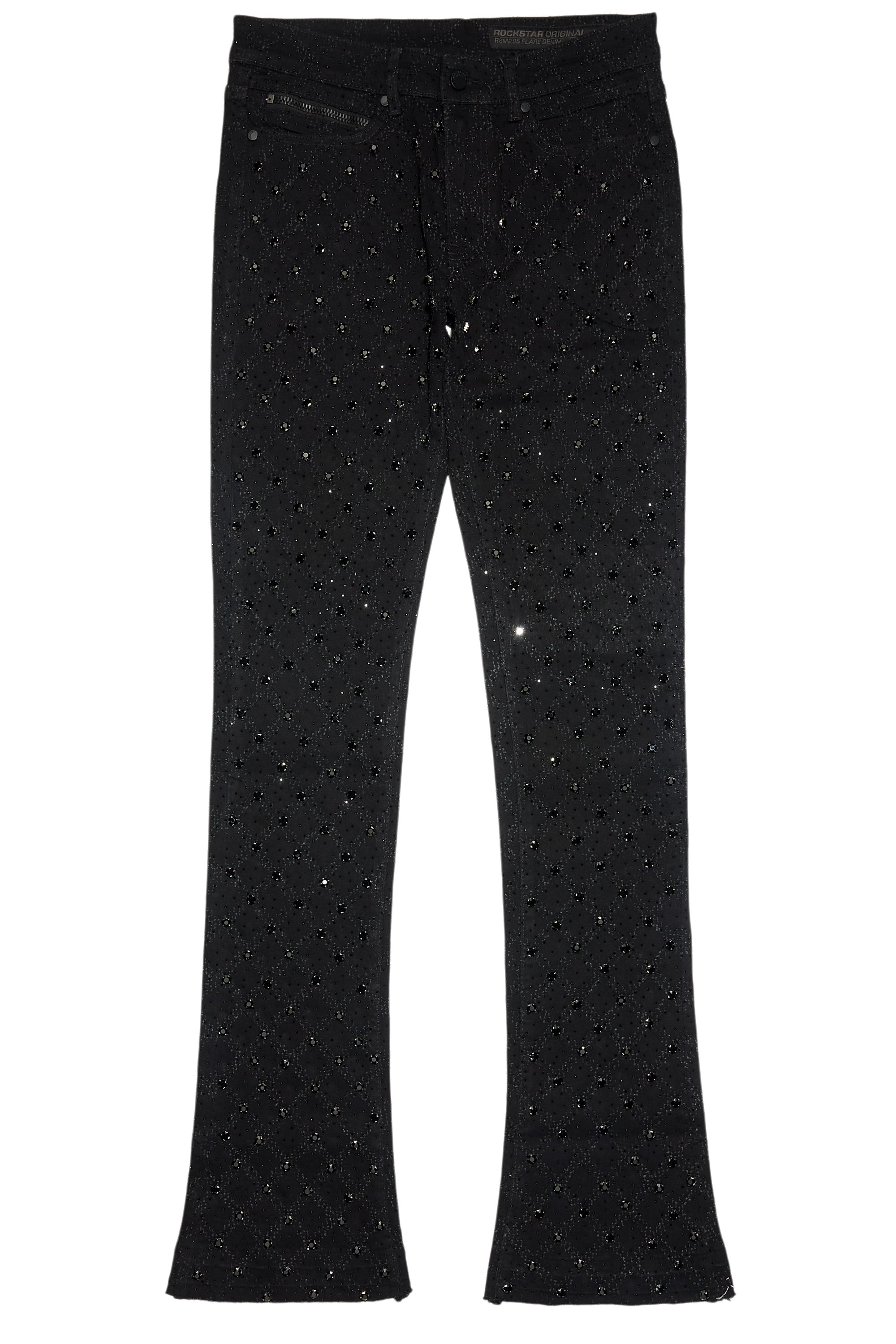 Glit Black Rhinestone Stacked Flare Jean