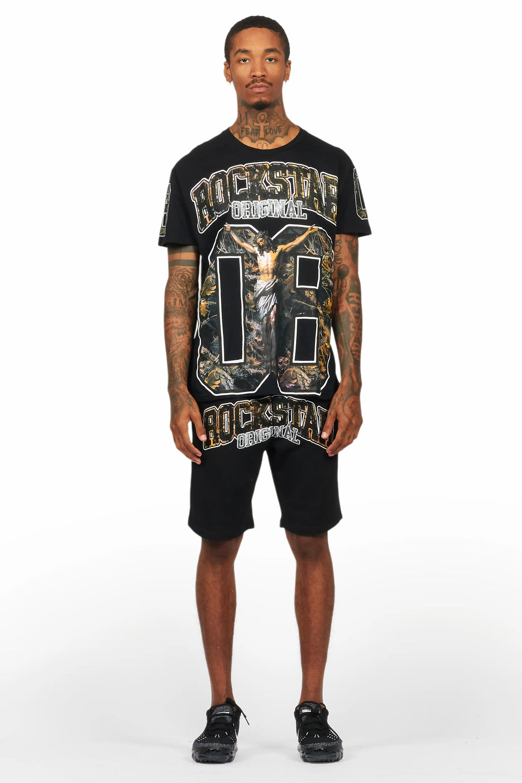 Fields Black Graphic T-Shirt Short Set
