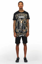Fields Black Graphic T-Shirt Short Set