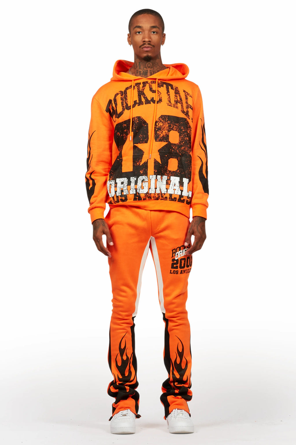 Damir Orange Hoodie/Stacked Flare Track Pant Set