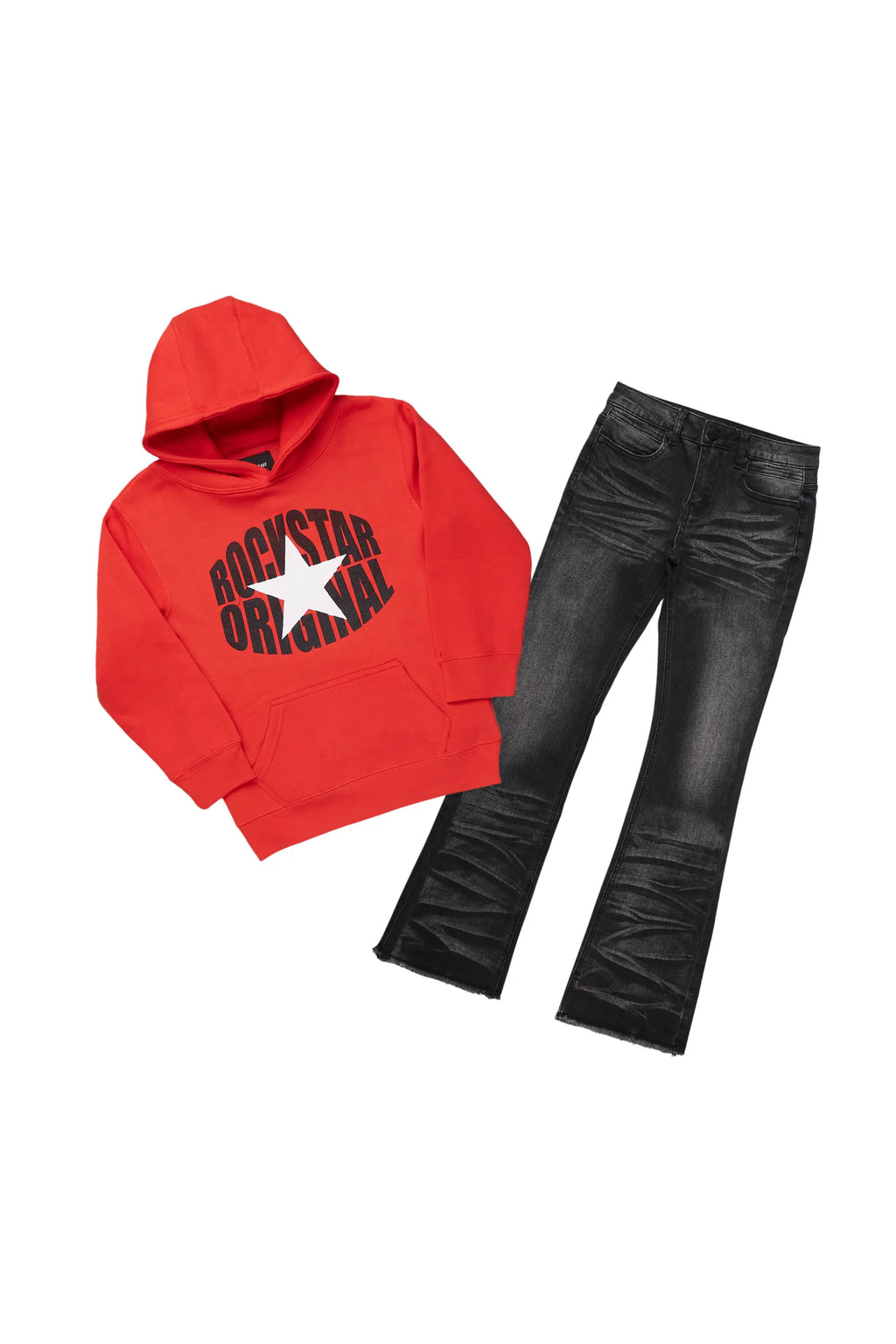 Boys Damber Red Hoodie/Stacked Flare Jean Set