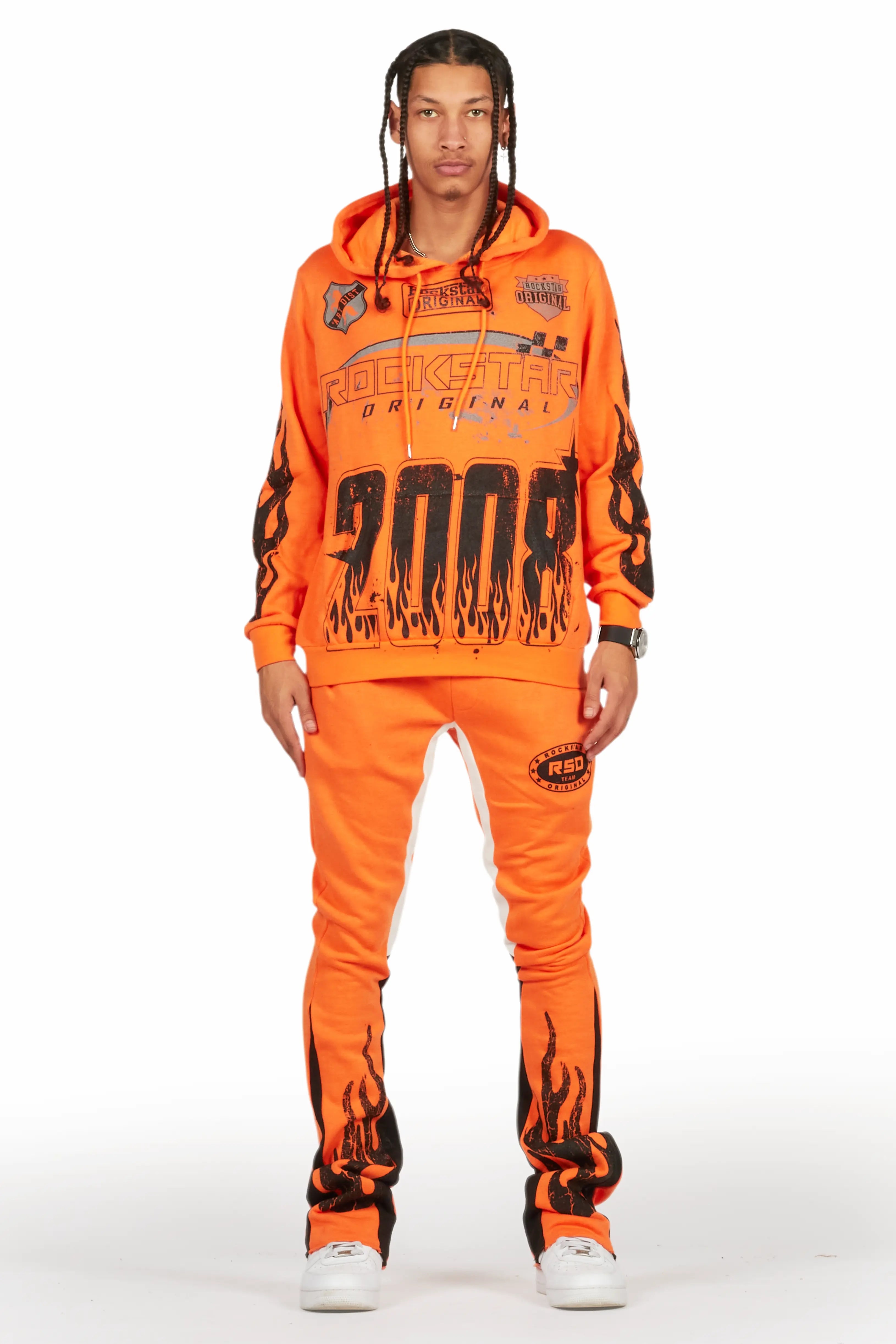 Amos Orange Hoodie/Stacked Flare Track Set